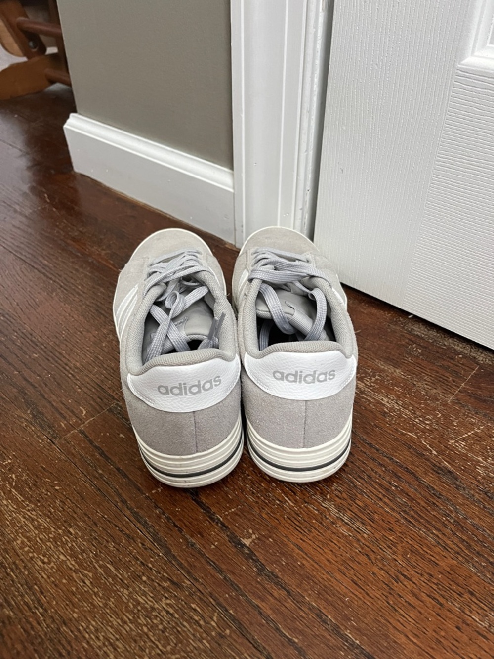 adidas Light Gray Suede Low-Top Sneakers with White Stripes - Picture 2 of 4